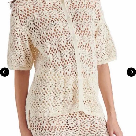 Steve Madden 2 Piece Cream Crochet Avana Button-Up Top and Trousers - Picture 5 of 11